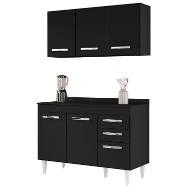 Imagem de Armário Aéreo Honduras E Balcão Gabinete Com Tampo 120cm Suécia Preto - Lumil