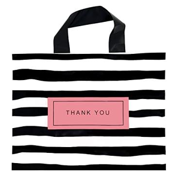 Imagem de Joyhey 50 sacos de agradecimento, sacolas de compras, sacolas de mercadorias, sacolas plásticas para boutique, sacolas de presente de varejo para pequenas empresas com alças para clientes e festas, lembrancinhas de 2,76 mm