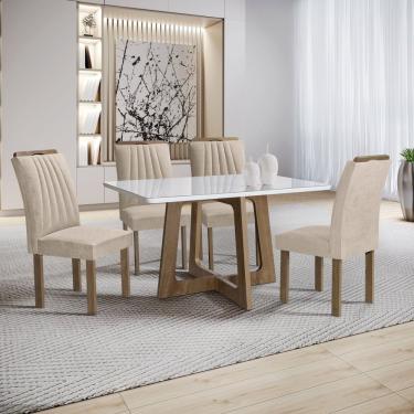 Imagem de Mesa Arizona 120cm Com 4 Cadeiras Arizona Tampo Smart Plus Com Vidro Chocolate-off White-bege