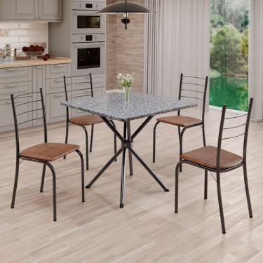 Imagem de Conjunto Sala De Jantar Mesa Quadrada 70x70cm Tampo Granito Ocre 4 Cadeiras Rio C. Marrom - Mart Prata