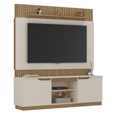 Imagem de Home Painel Sala Para Tv 70 Polegadas Com 2 Portas Off White-canelato+3d Off White-canelato+3d