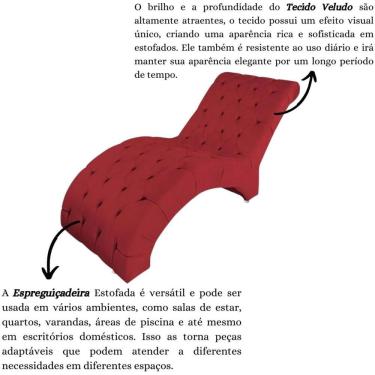 Imagem de Recamier Maca Estofada Espreguiçadeira Para Sala E Cliníca Estética Veludo Talita Cor:vermelho