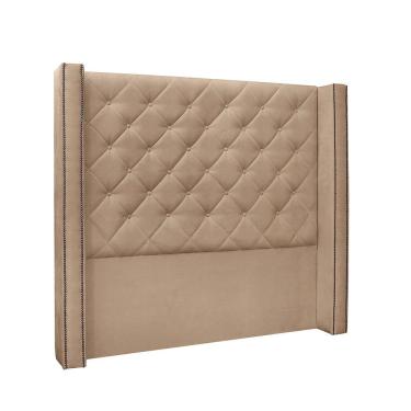Imagem de Cabeceira Cama Box Solteiro Vicenza 114cm com Puff Recamier Suede Estrutura Madeira Bege