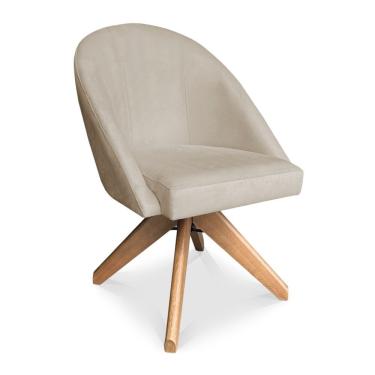 Imagem de Poltrona Cadeira Giratória Bela Suede Bege Base De Madeira - Pallazio