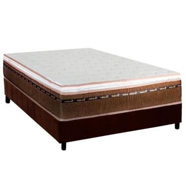 Imagem de Cama Box Casal Kit New Comfort 138x188 com Colchão Molas Ensacadas Base Suede Brown Luc...
