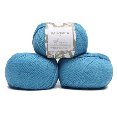 Imagem de Conjunto de 3 novelos de lã de alpaca 100% bebê (150 gramas) Peso DK - Feito no Peru - Celestial macio e perfeito para tricô e crochê (fio dental azul, DK)