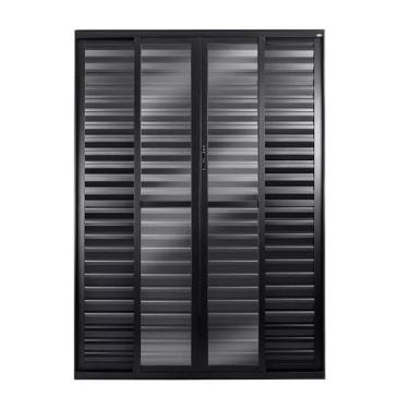 Imagem de Porta balcão 6 folhas 210x200 preto fechadura linha 25 - Esquadrias No