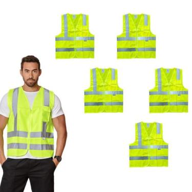 Imagem de Kit 5 Colete Brascamp Com Bolso EPI NR06 Faixa Refletiva Fluorescente 