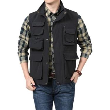 Imagem de Colete De Pesca De Fotografia De Secagem Rápida Ao Ar Livre Masculino Com Vários Bolsos Para Acampamento De Caça Colete Casual à Prova D'água, Black, 5XL
