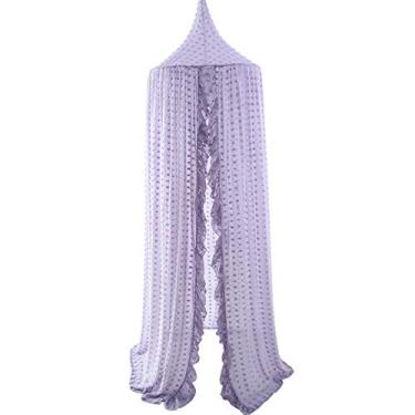 Imagem de Cama Infantil de Mosquito Rede de Cama de Princesa para Meninas Cama de bebê, Redondo de Cúpula Pendurada de Fios Para Cama de Tenda Exclusiva de Renda Cortina de Leitura Nook Berçário Quarto Interno Decoração de Casa de Jogo Roxo