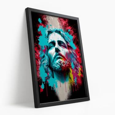 Imagem de Quadro Decorativo Jesus Cristo Com Moldura Arte Religiosa Colorida Pintura Moderna Fé Esperança Parede Cristã