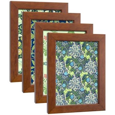 Imagem de DEKWINN, Conjunto de 4 porta-retratos 12 x 18 cm feito de madeira maciça com vidro real para fotos 10 x 15 cm com tapete ou 12 x 18 cm sem tapete, suporte de parede ou moldura de galeria de mesa