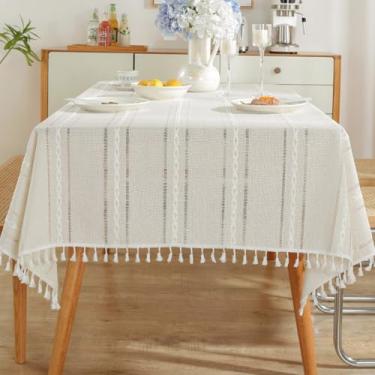Imagem de KAIJIE Fitable Toalhas de mesa para mesas retangulares, 1 pacote - 100 x 160 cm, toalha de mesa de jacquard com listras longas de cor sólida, almofada de mesa de café, algodão, A-branca