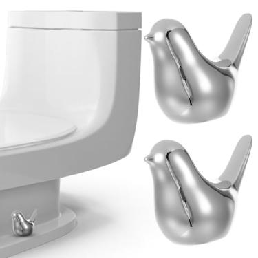 Imagem de 2 peças de tampas de parafuso de vaso sanitário de cerâmica, tampas de tampa de parafuso de vaso sanitário de substituição de pássaros prateados, tampas de parafuso de banheiro decorativas, tampa de