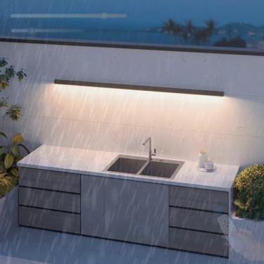 Imagem de Luzes de parede LED modernas para ambientes externos com controle remoto, arandelas reguláveis IP65, lâmpadas de parede lineares longas de alumínio IP65 para varanda e pátio (preto, 120 cm)