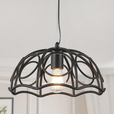 Imagem de MEIXISUE Luminária pendente preta, mini lustre de casa de fazenda vintage gaiola de metal luminária pendurada para cozinha, ilha, entrada, sala de jantar, corredor, listado pela UL