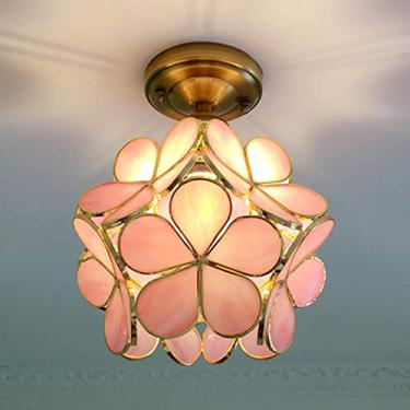 Imagem de LITFAD 1 luz floral embutida luminária de teto de vidro criativa lâmpada de teto Art Deco LED lustre luminária pendente para corredor, varanda, quarto, sala de jantar, hotel - rosa