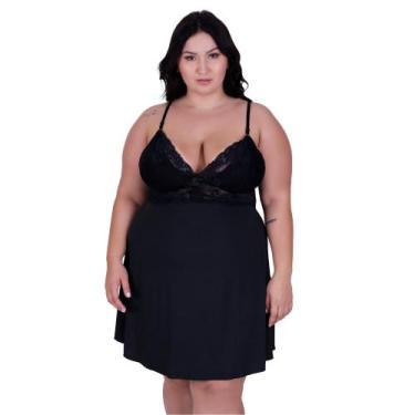 Imagem de Camisola Plus Size Bicolor Detahe de Renda Adulto Feminino Sheyla - NA
