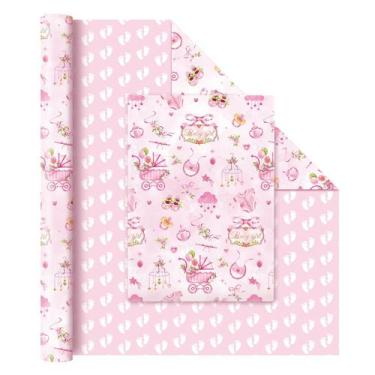 Imagem de Papel de embrulho WERNNSAI Baby Girl 17x100cm Baby Shower Rosa