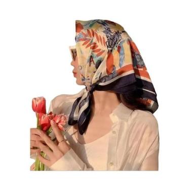 Imagem de Lenço Quadrado De Seda Satin Para Mulheres, Hijab, Estampa Fashion, Fa