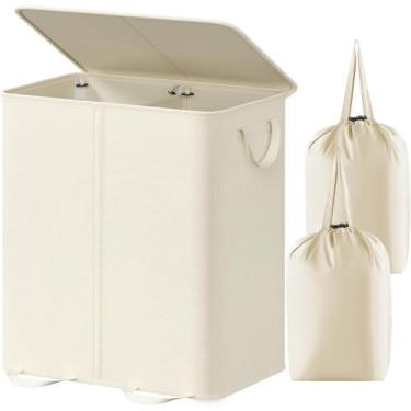 Imagem de Cesto de roupa suja Lifewit Double com tampa e sacos removíveis 155L