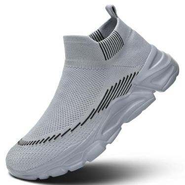 Imagem de AONEREALRUN Tênis masculino sem cadarço para corrida, confortável, respirável, leve, antiderrapante, atlético, academia, treino, casual, moderno, Cinza Z, 42