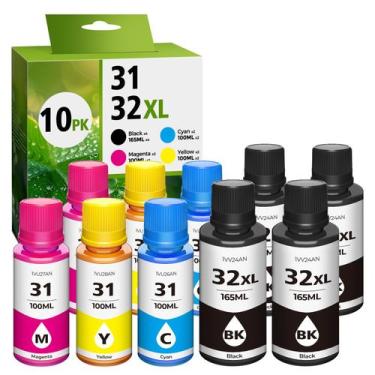Imagem de Conjunto de garrafas de tinta DEEIYUER 31 Ink 32XL preto para Smart Ta
