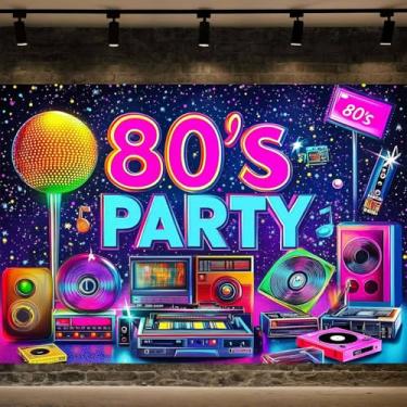 Imagem de 2,8 x 1,5 m, pano de fundo dos anos 80, retrô, tema discoteca, decorações de festa, fotografia, hip-hop, rock, clube, rádio, graffiti, parede, tema dos anos 80, adereços de estúdio