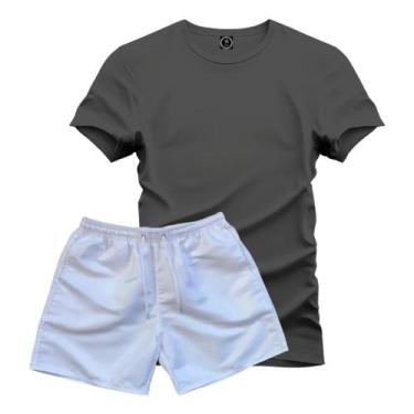 Imagem de Conjunto Camiseta 100% Algodão Lisa + Short Tactel Branco - Hs, Chumbo