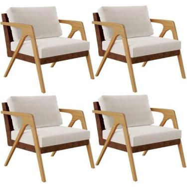 Imagem de Kit 04 Poltronas Pietra material sintético Marrom Linho Cru - LYAM DEC