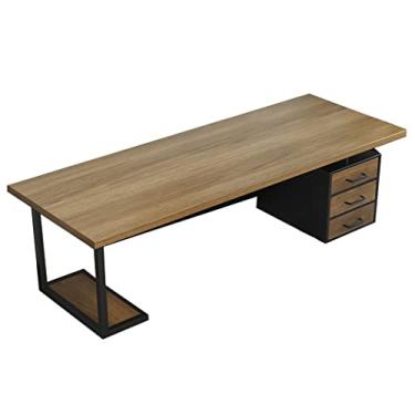 Imagem de Mesa de escritório moderna minimalista de madeira maciça, mesa de computador de madeira de pinho com gavetas e moldura principal, fácil de instalar (uma cor 140 x 70 x 75 cm) (A cor 100 x 50 x 75 cm)