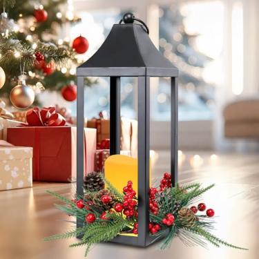 Imagem de Taman Lanterna de Natal, vela decorativa de 38 cm, lanterna de metal vintage, operada por bateria, para pátio, jardim, mesa, decoração de festa, 1 pacote
