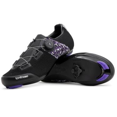 Imagem de Tênis de ciclismo feminino Tommaso Pista Aria Elite de malha rápida de renda pronta para treino e conjunto com grampo compatível, look Delta, SPD - preto, roxo, Black/Purple - Spd, 10.5