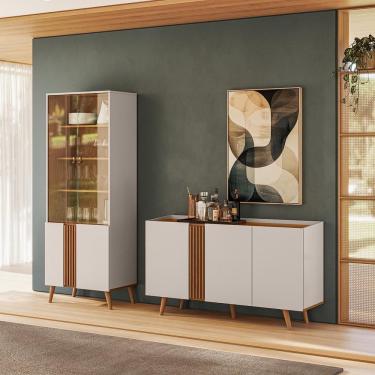 Imagem de Conjunto Sala de Jantar Capri - Buffet 3 Portas + Cristaleira 2 Portas de Vidro  - Colibri Móveis