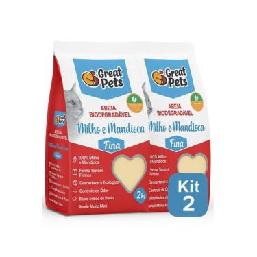 Imagem de Kit 2 Areia Para Gatos 2Kg Cada Milho E Mandioca Fina - Mimos Pet