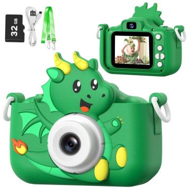 Imagem de Câmera Selfie Infantil Goopow verde para meninas/meninos de 3 a 9 anos, digital com capa protetora e cartão SD 32GB incluso, 11 x 19 x 3 cm