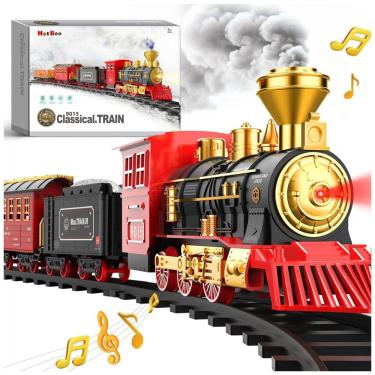 Imagem de Conjunto de Trenzinho de Brinquedo com Vapor, Carros de Carga e Trilhos para Crianças de 3 a 8 anos, Hot Bee, Vermelho e Preto