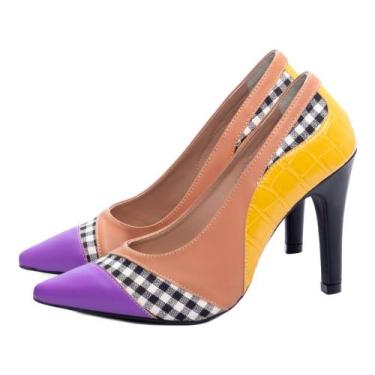 Imagem de Sapato Scarpin - Torrcella, Napa roxo, Napa caramelo, Croco amarelo, T