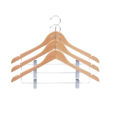 Imagem de Kit 3 Cabides Madeira Premium com Verniz para Roupas Armario - Shark B