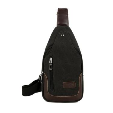 Imagem de Mochila transversal de lona pequena mochila de caminhada mochila para homens mulheres ciclismo ao ar livre viagens, Preto