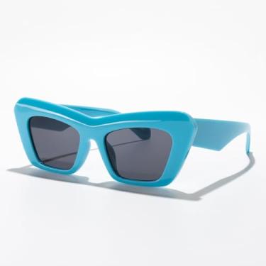 Imagem de Óculos de sol retrô olho de gato para mulheres e homens, vintage, anos 2000, moderno, óculos de sol para festas, uso diário, Instagram, estética UV400, Armação azul/lente preta, Lens Width: 52