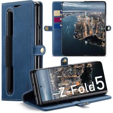 Imagem de Capa Samsung Galaxy Z Fold 5 com suporte para caneta S, capa carteira Galaxy Z Fold5 com suporte para cartão magnético com bloqueio de RFID, capa flip de couro para Galaxy Z Fold5 5G 7,6 polegadas