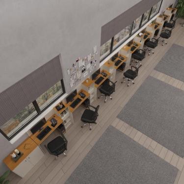 Imagem de Conjunto De Escritório Tech 8 Livreiro 1 Buffet E 9 Mesas 90 - Off White E Cedro Off White E Cedro