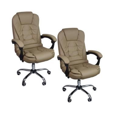 Imagem de Kit 2 Cadeiras De Escritório Presidente Reclinável Bege