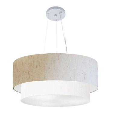 Imagem de Lustre Pendente Duplo Cilíndrico Vivare Md-4370 Cúpula Em Tecido 55x50cm - Bivolt Linho-bege-branco 127/220v