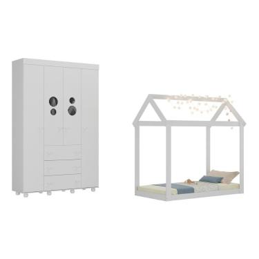 Imagem de Cama Infantil Montessoriana Para Colchão 150x70cm Com Guarda-roupas Pimpolho Multimóveis Mx4279 Branco
