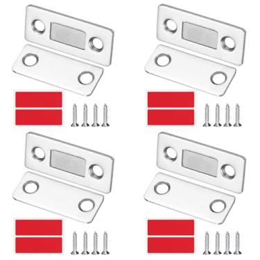 Imagem de PATIKIL 4 conjuntos de trava magnética para armário, ímãs de gaveta, ímãs finos para porta de armário de cozinha, guarda-roupa, armário, fecho, fecho magnético de toque, tom prateado