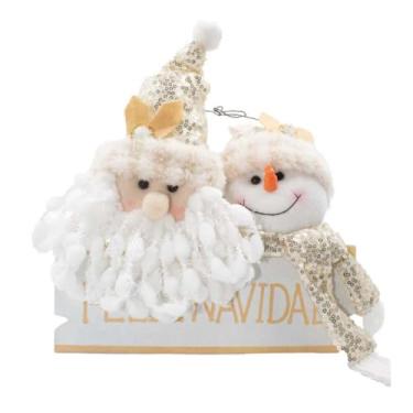 Imagem de Bonecos com Placa Papai Noel Caramelo begê Dourado para Pendurar Porta 30x25cm Natal Árvore Led Luzes Guirlanda