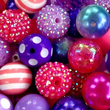 Imagem de MKLKSDH 50 peças de contas de chiclete de 20 mm para canetas, contas redondas grossas coloridas para chaveiro, pérolas grandes, strass, contas focais de acrílico para artesanato, joias, pulseiras