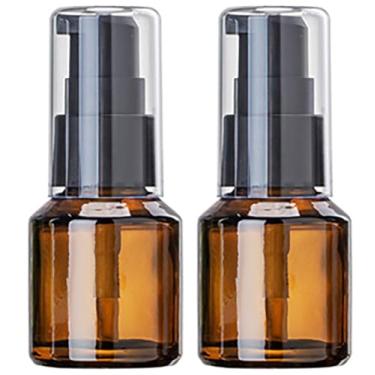 Imagem de Sndperiexam 2 frascos de loção de vidro vazio recarregável marrom de 15 ml - recipiente de amostra cosmética com cabeça de bomba - ideal para cremes, soros, emulsões e géis de beleza, embalagem de